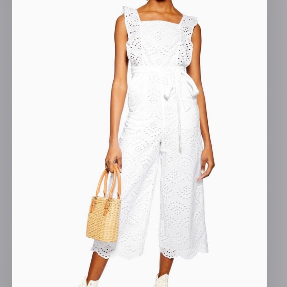 Topshop Broderie Eyelet Tie Jumpsuit